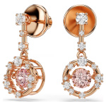 Constella drop earrings Round cut, Dancing stone, Pink, Rose gold-tone plated
